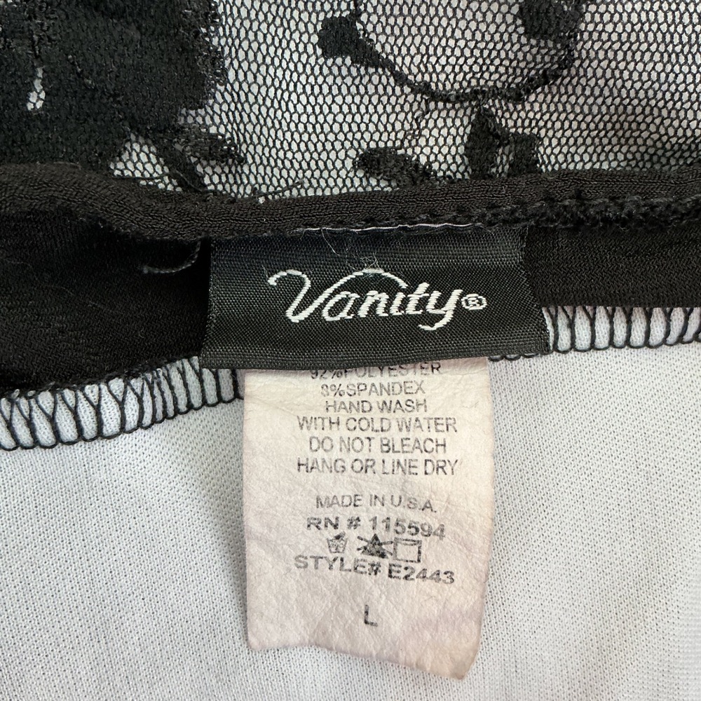 Black Lace Sheer Tank Top – Floral Mesh Overlay – Size Large – Vanity - Picture 4 of 4